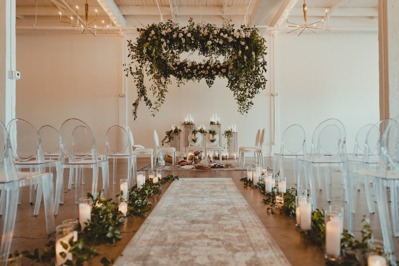 Wedding ceremony setup inside Haven Street Ballroom