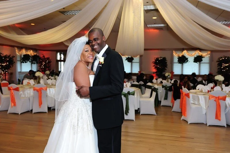 Wedding couple inside Cherry Hill Ballroom