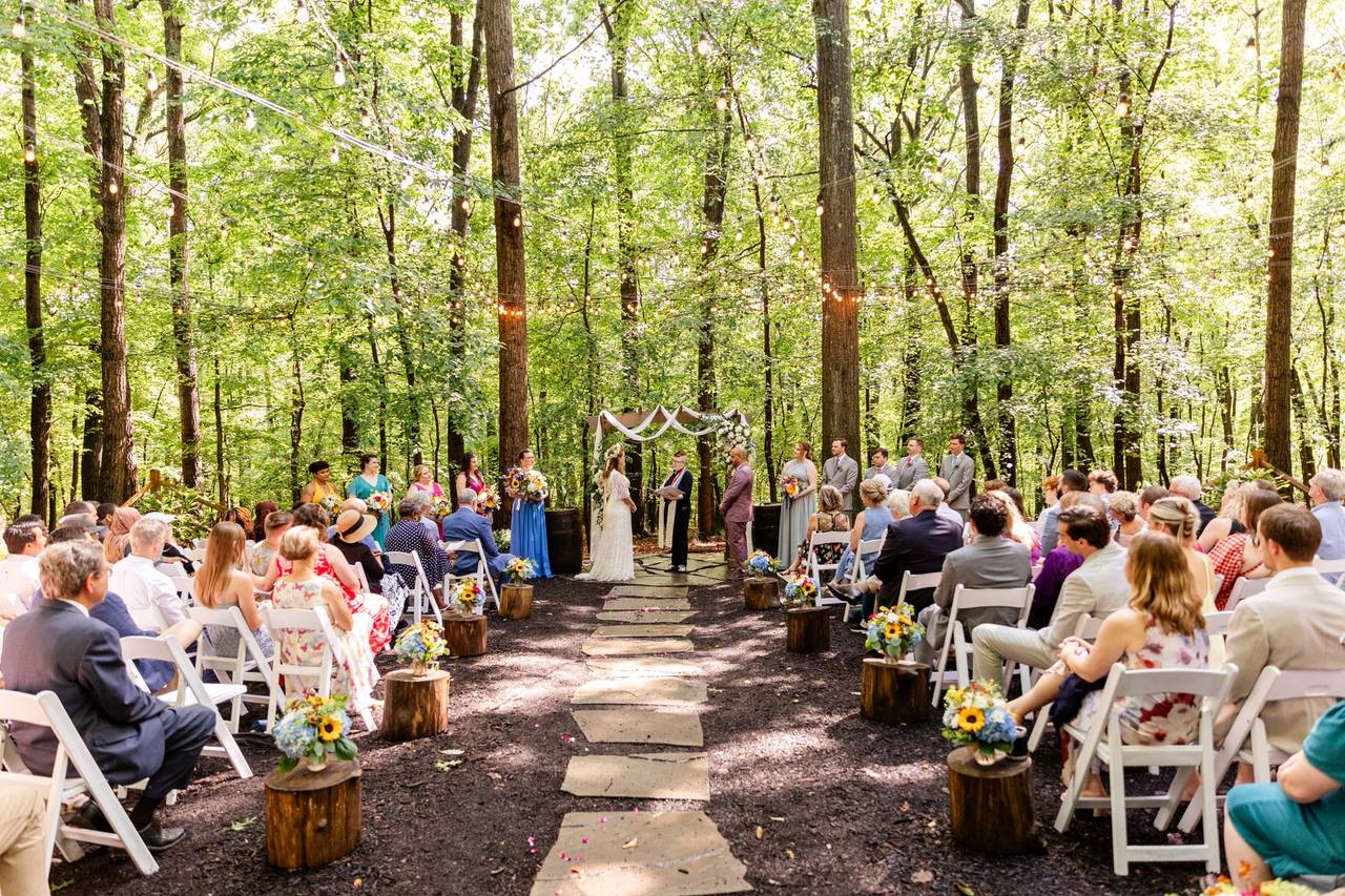 Woodland wedding ceremony at Camp Hidden Valley at Deer Creek Preserve