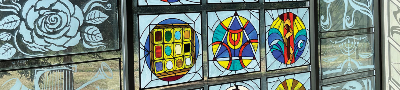 Colorful stained-glass windows at Temple Beth Ami in Rockville